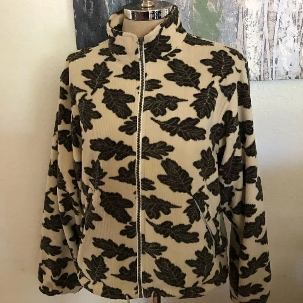 VINTAGE SUNICE Golf Full Zip Fleece Leaf Jacket